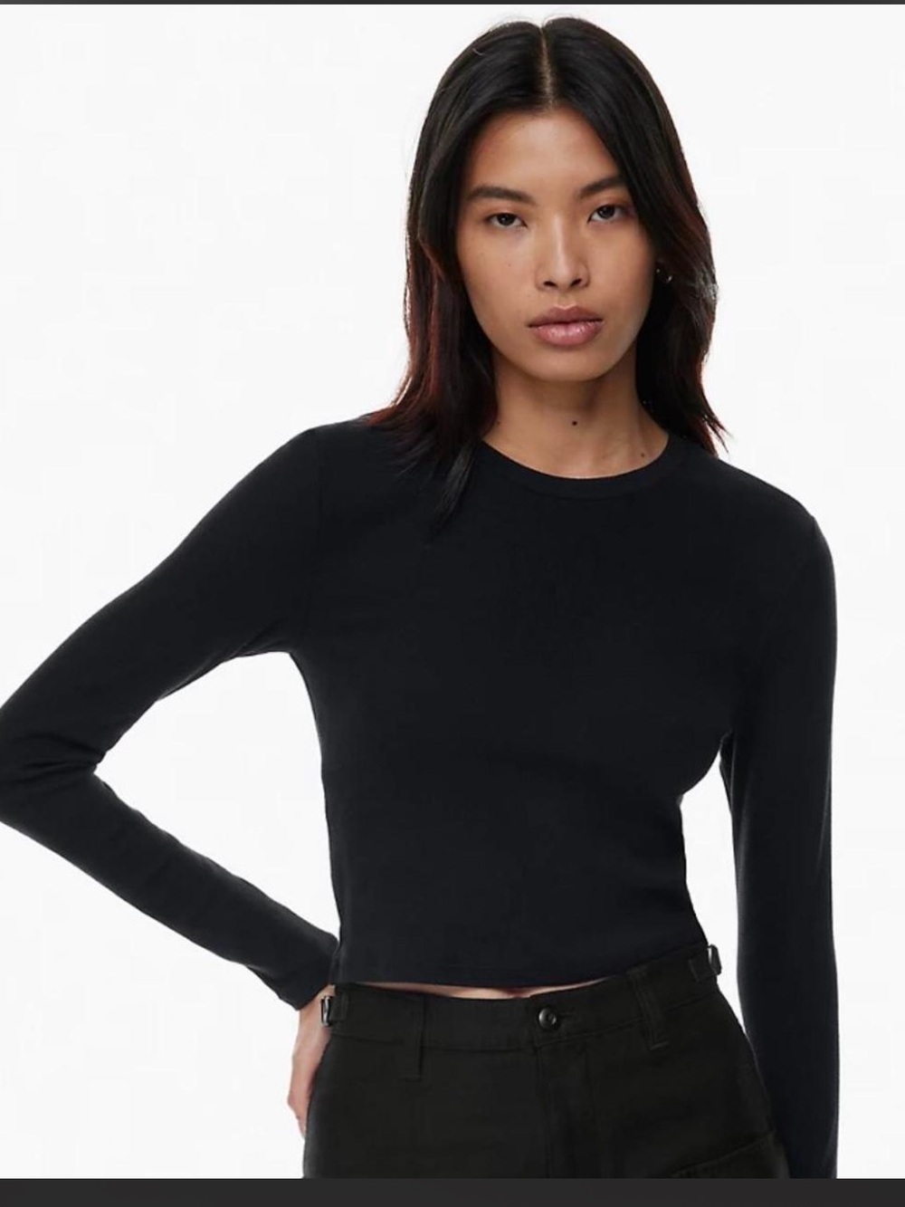 Aritzia TNA Heathered Medium homestretch crew long sleeve in black